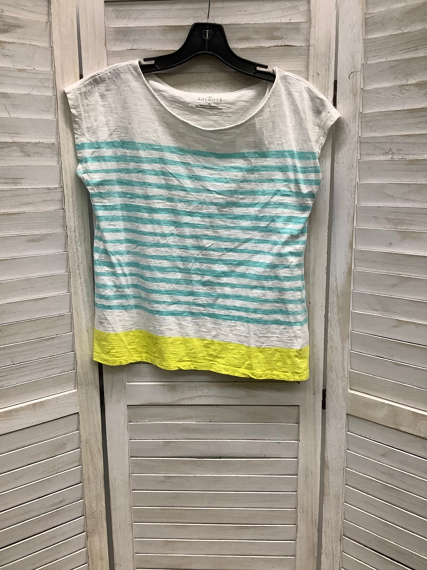 Top Short Sleeve Basic By Talbots In Blue & Yellow, Size: M