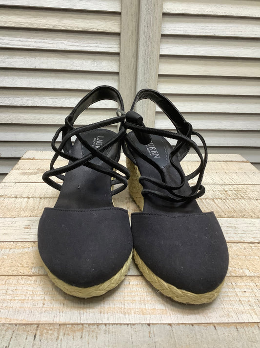 Black Sandals Heels Wedge Lauren By Ralph Lauren, Size 7.5