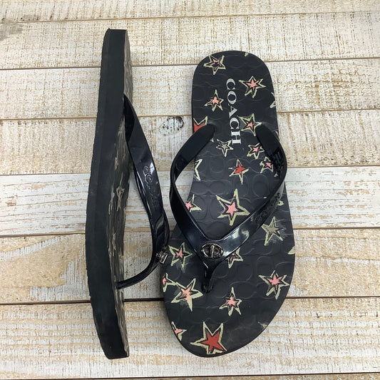 Black Sandals Flip Flops designer by Coach, Size 6