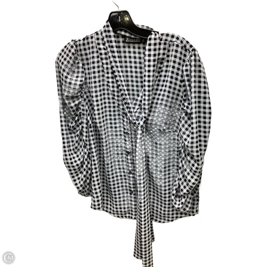 Top Long Sleeve By New York And Co In Plaid Pattern, Size: M