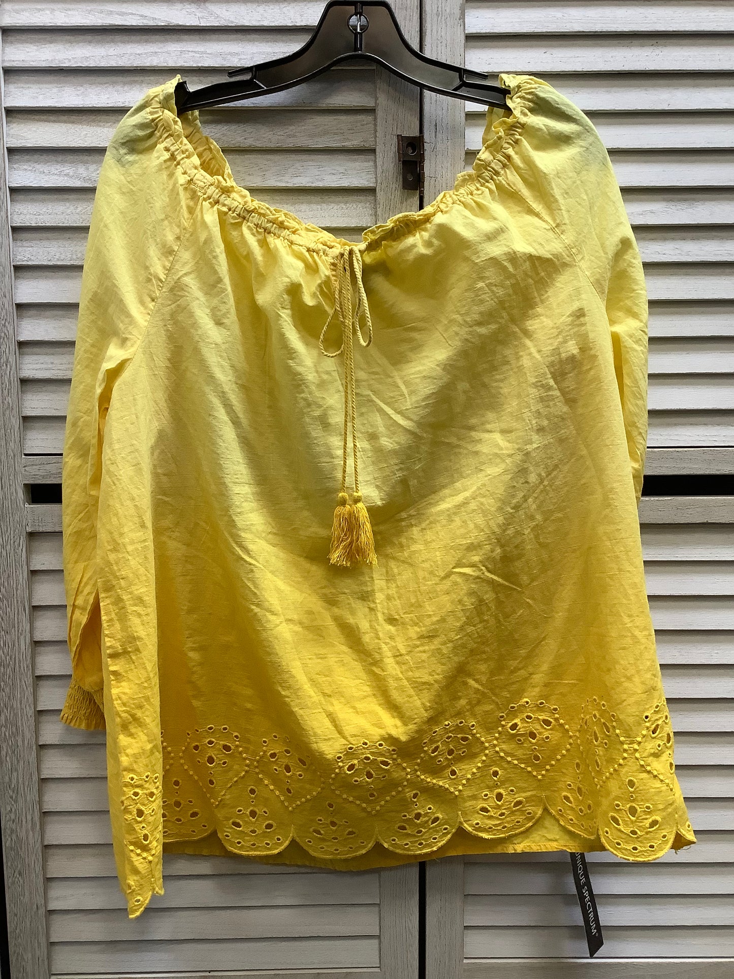 Top Long Sleeve By Unique Spectrum In Yellow, Size: 1x