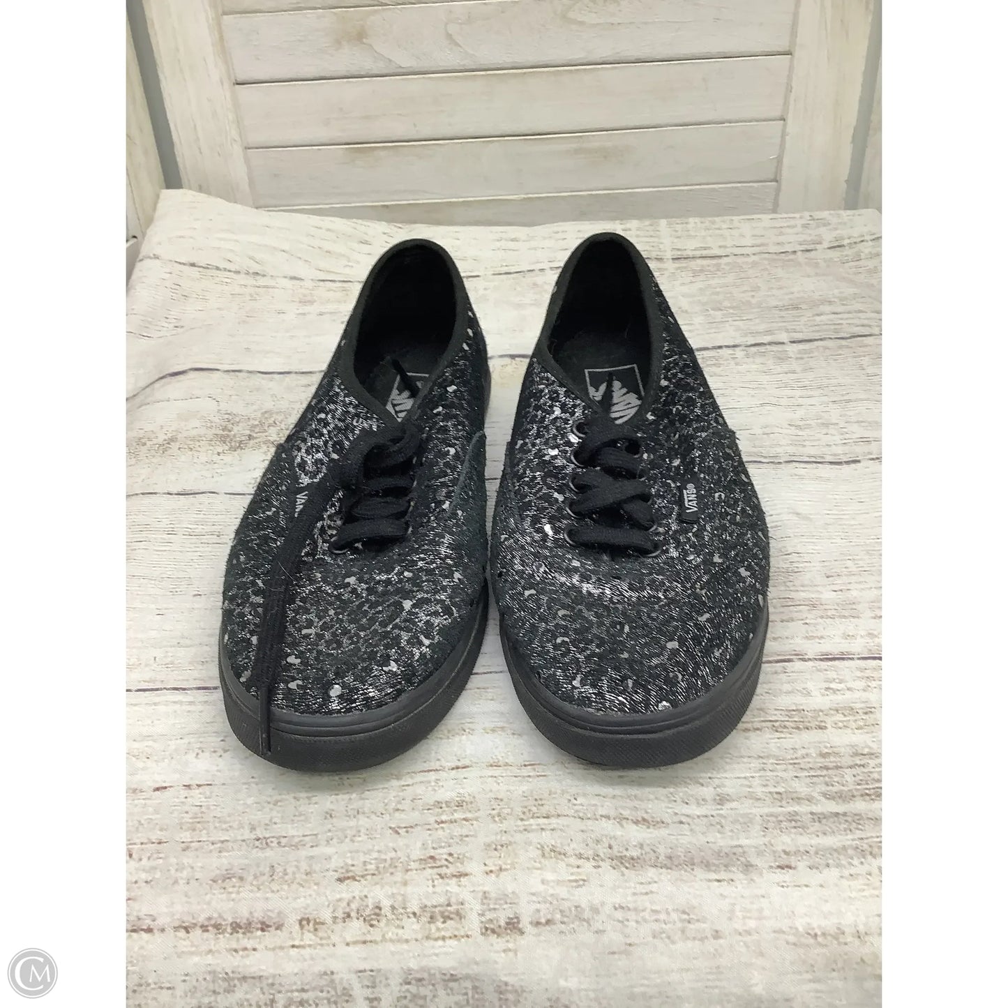 Shoes Flats By Vans In Black & Silver, Size: 7.5