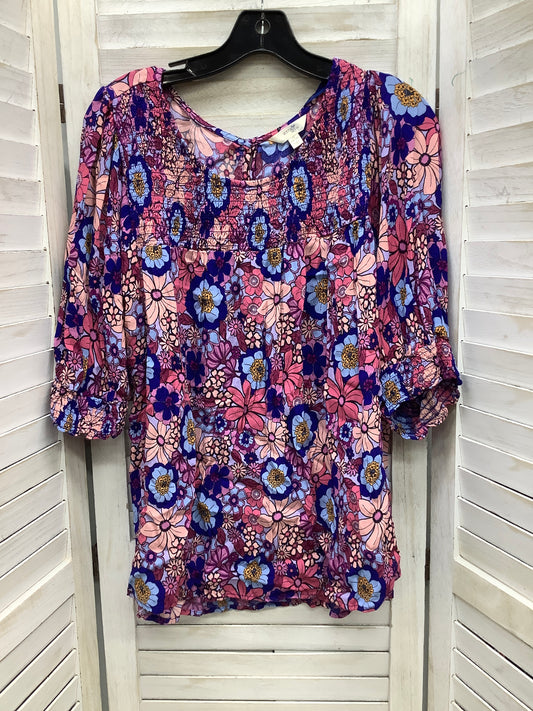 Top 3/4 Sleeve By Terra & Sky In Floral Print, Size: 2x