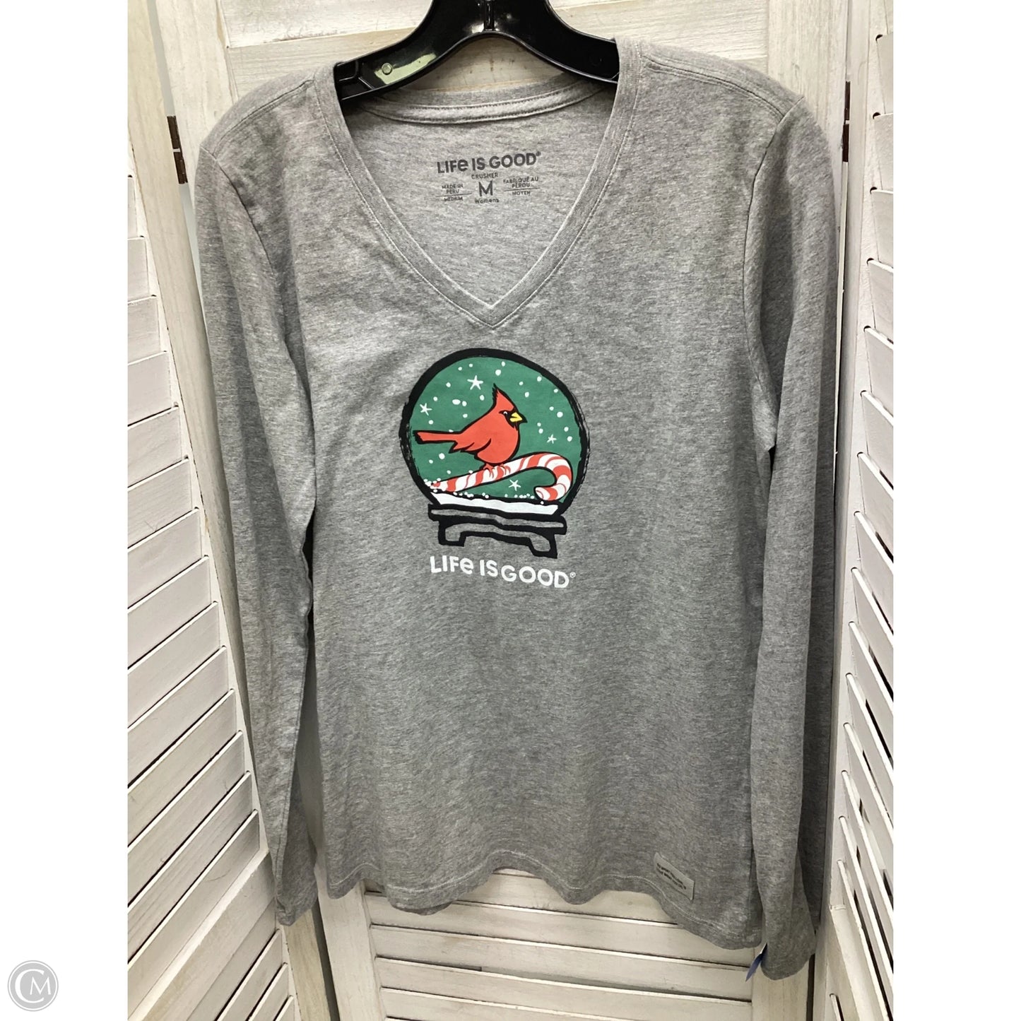 Top Long Sleeve By Life Is Good In Grey, Size: M