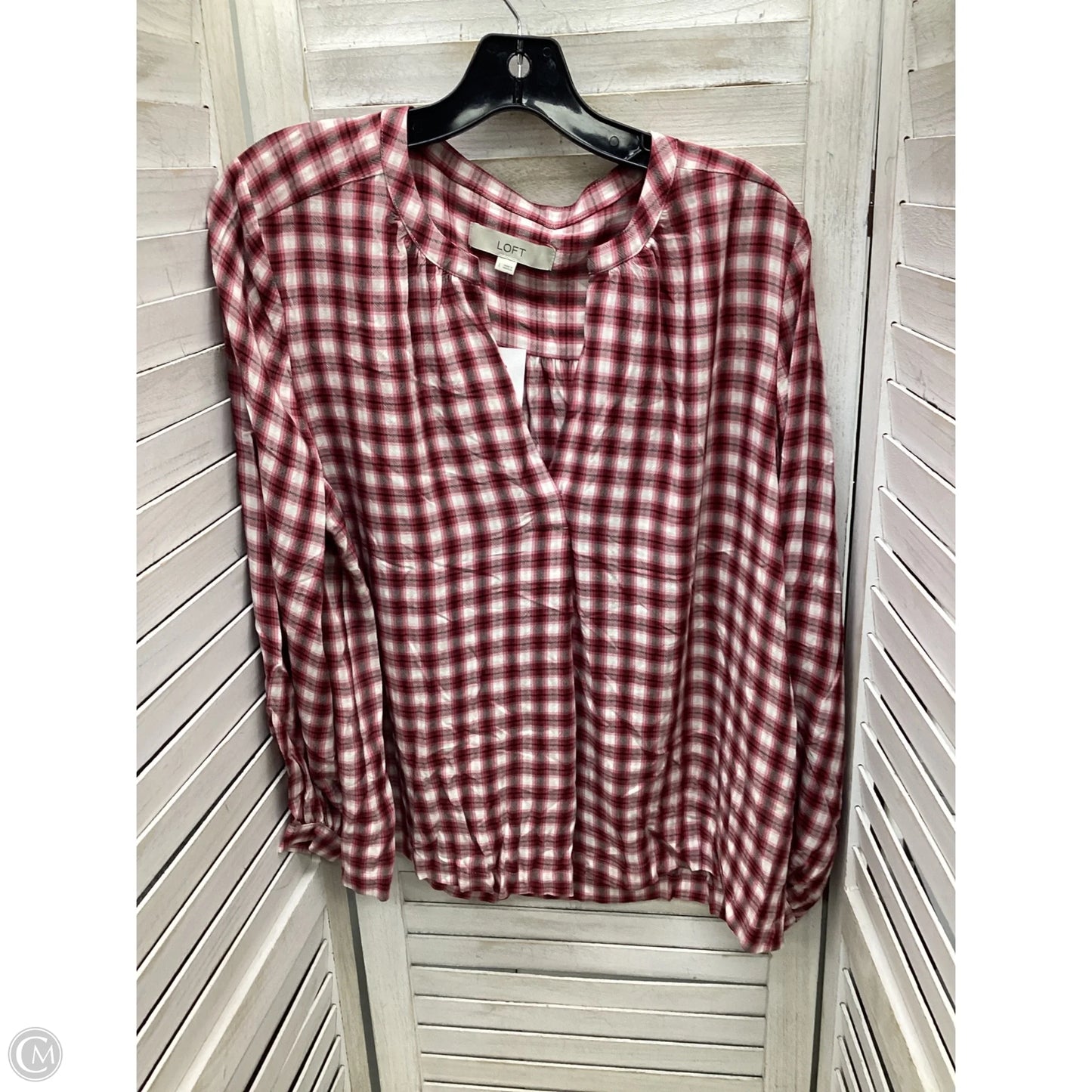 Top Long Sleeve By Loft In Plaid Pattern, Size: L