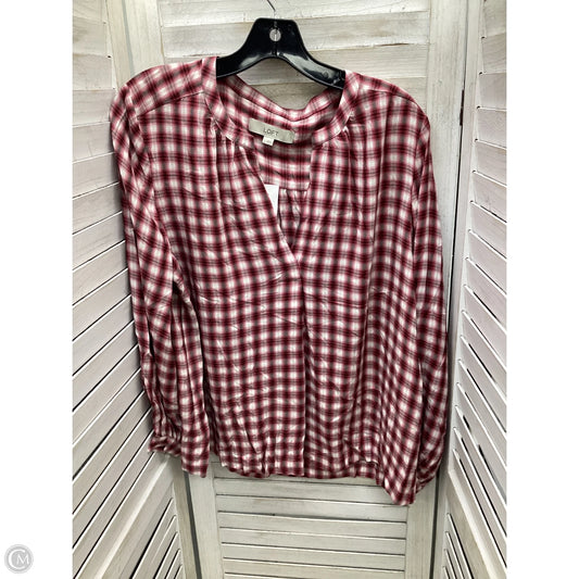 Top Long Sleeve By Loft In Plaid Pattern, Size: L