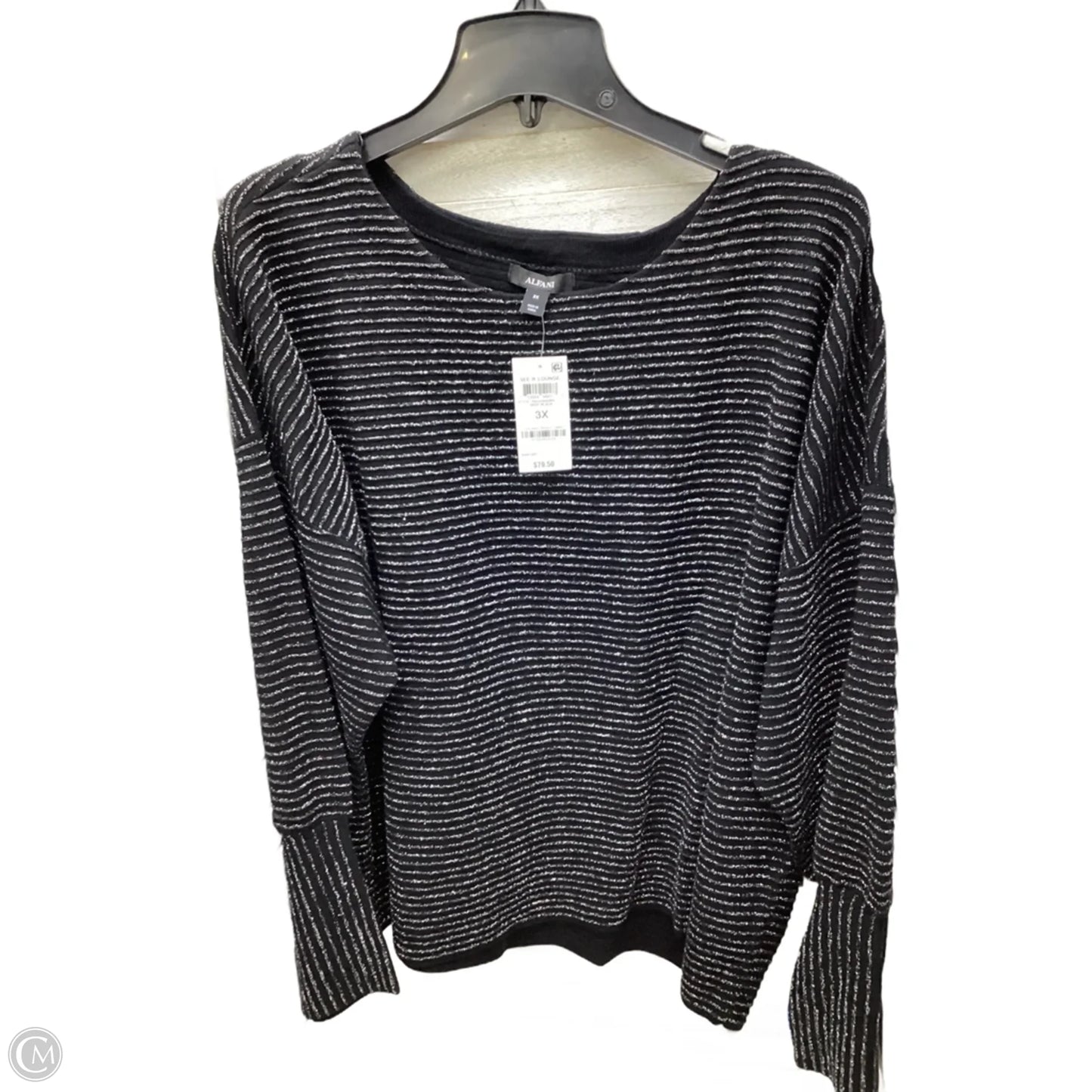 Top Long Sleeve By Alfani In Black & Silver, Size: 3x