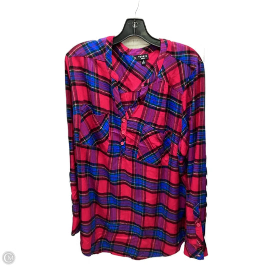 Top Long Sleeve By Torrid In Plaid Pattern, Size: 3x