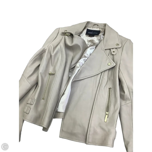 Jacket Moto Leather By Clothes Mentor In Beige, Size: M